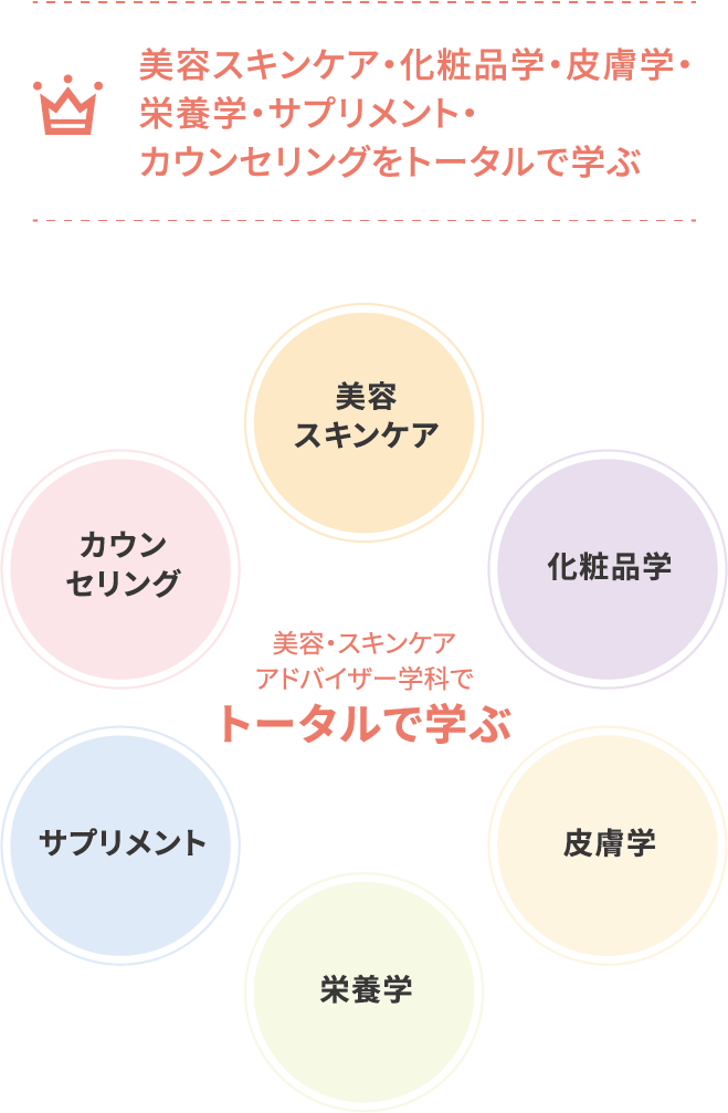 美容スキンケア・化粧品学・皮膚学・栄養学・サプリメント・カウンセリングをトータルで学ぶ